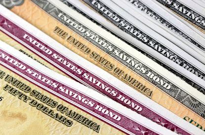 Closeup United States Treasury Savings Bonds Security Concept
