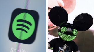 Spotify logo and Deadmau5 performing
