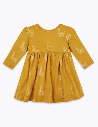 M&S Cotton Llama Print Dress in yellow