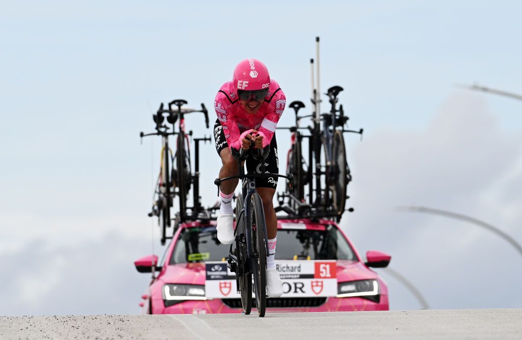 LIDO DI CAMAIORE ITALY MARCH 10 Richard Carapaz of Ecuador and Team EF Education Easypost competes during the 60th TirrenoAdriatico 2025 Stage 1 a 115km individual time trial stage from Lido di Camaiore to Lido di Camaiore UCIWT on March 10 2025 in Lido di Camaiore Italy Photo by Tim de WaeleGetty Images
