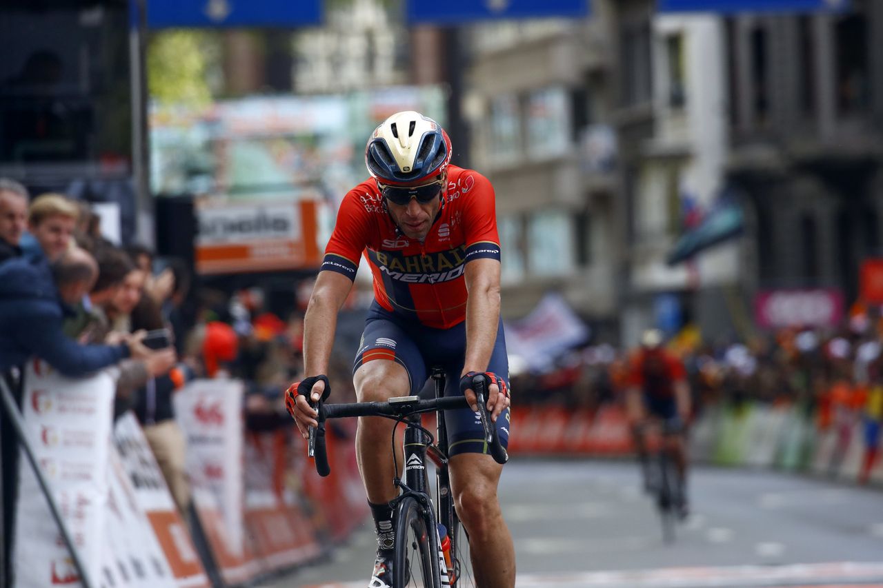 Vincenzo Nibali crosses the line