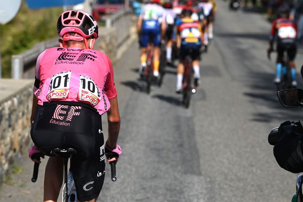 COL DU TOURMALET FRANCE SEPTEMBER 08 Hugh Carthy of The United Kingdom and Team EF EducationEasyPost competes during the 78th Tour of Spain 2023 a 1347km stage from Formigal Huesca la Magia to Col du Tourmalet 2115m UCIWT on September 08 2023 in Col du Tourmalet France Photo by Tim de WaeleGetty Images