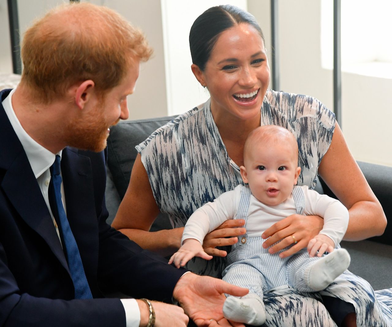 Prince Harry, Duke of Sussex, Meghan, Duchess of Sussex and their baby son Archie Mountbatten-Windsor meet Archbishop Desmond Tutu