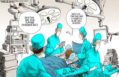 Editorial cartoon U.S. Surgeon playing Pokemon Go