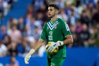 Joan Garcia of RCD Espanyol looks on during the LaLiga Hypermotion match between CD Leganes and RCD Espanyol at Estadio Municipal de Butarque on April 12, 2024 in Leganes, Spain.