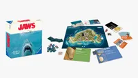 Jaws board game box and components ready for a game