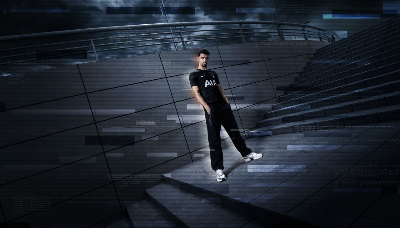 Dominic Solanke poses in Tottenham's new away kit