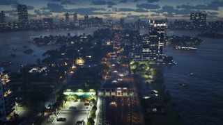 A shot of Vice City at night, taken from the first GTA VI trailer from Rockstar Games.