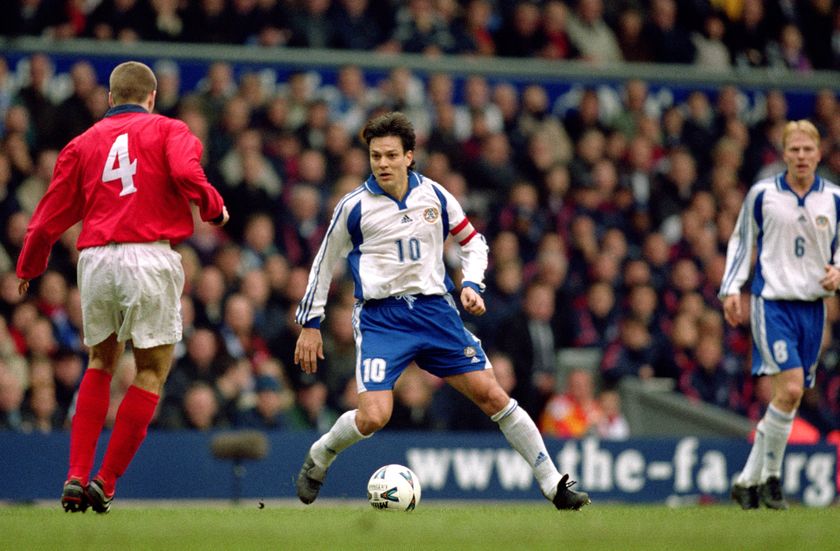 Jari Litmanen on the ball for Finland in a World Cup qualifier against England in March 2001.