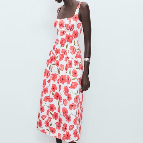 Mango Flared Floral Cotton Dress
