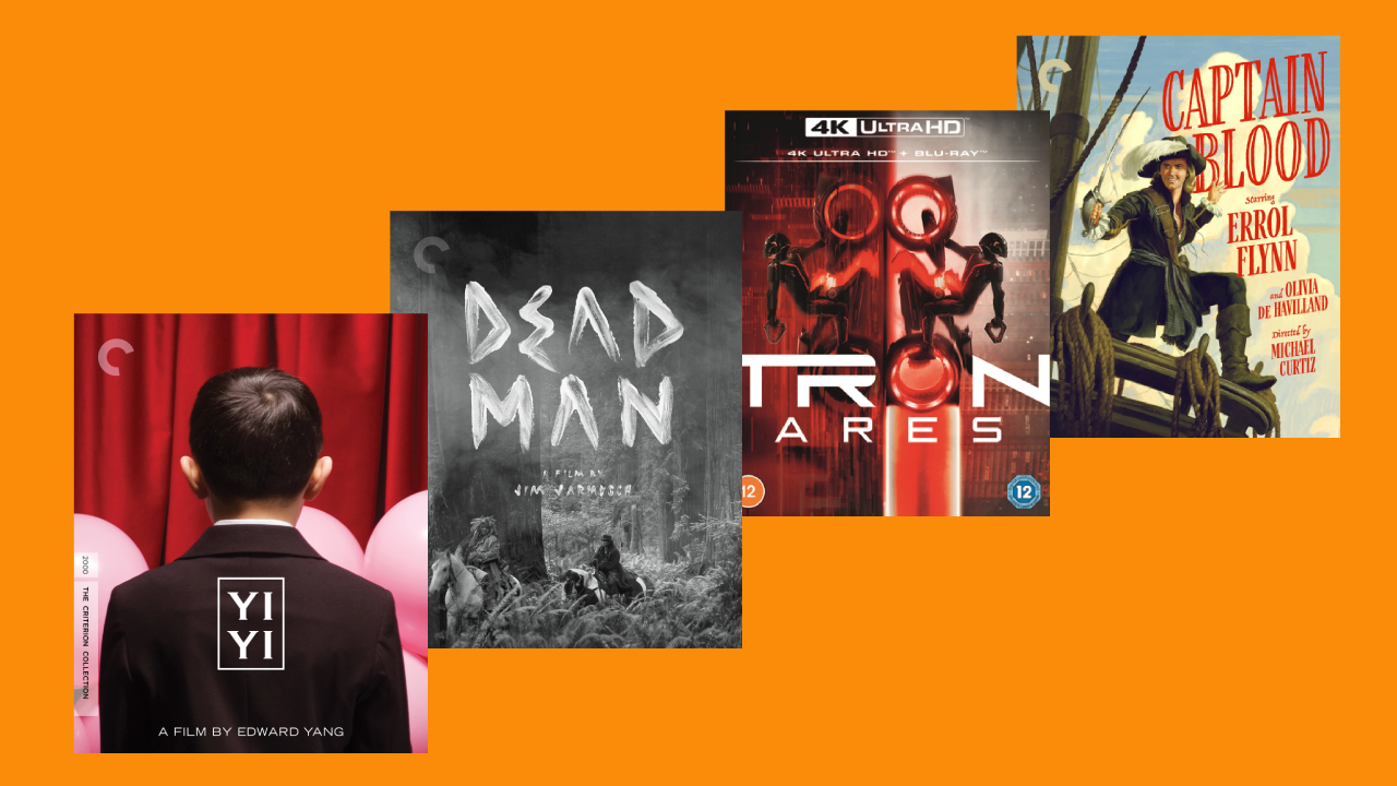 4K Blu-ray January releases including Dead Man, Captain Blood, Yi Yi and Tron Ares on an orange background 