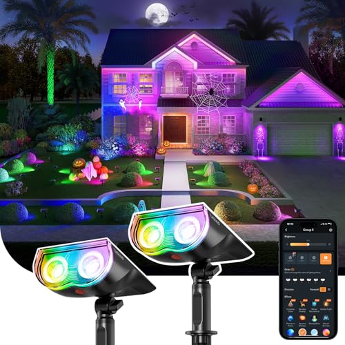 Linkind Smart Solar Spot Lights Outdoor Sl5c, Solar Lights Outdoor Spotlight Color Changing App/voice Control Landscape Lighting, Ip67 Halloween Decorations for Yard, Garden, Pathway(2 Pack)