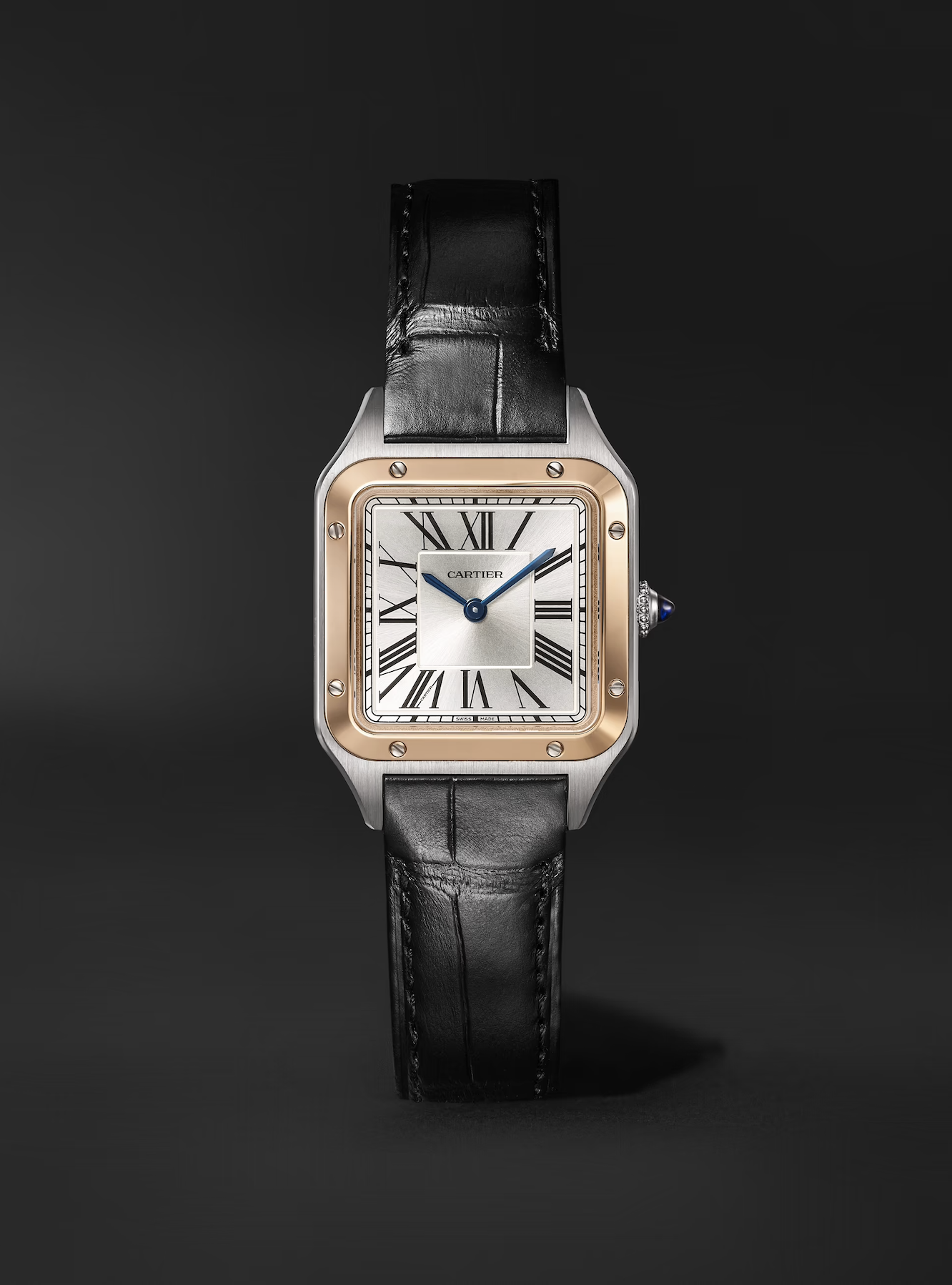 Cartier, Santos-Dumont Small 38m 18-Karat Rose Gold, Stainless Steel and Alligator Watch