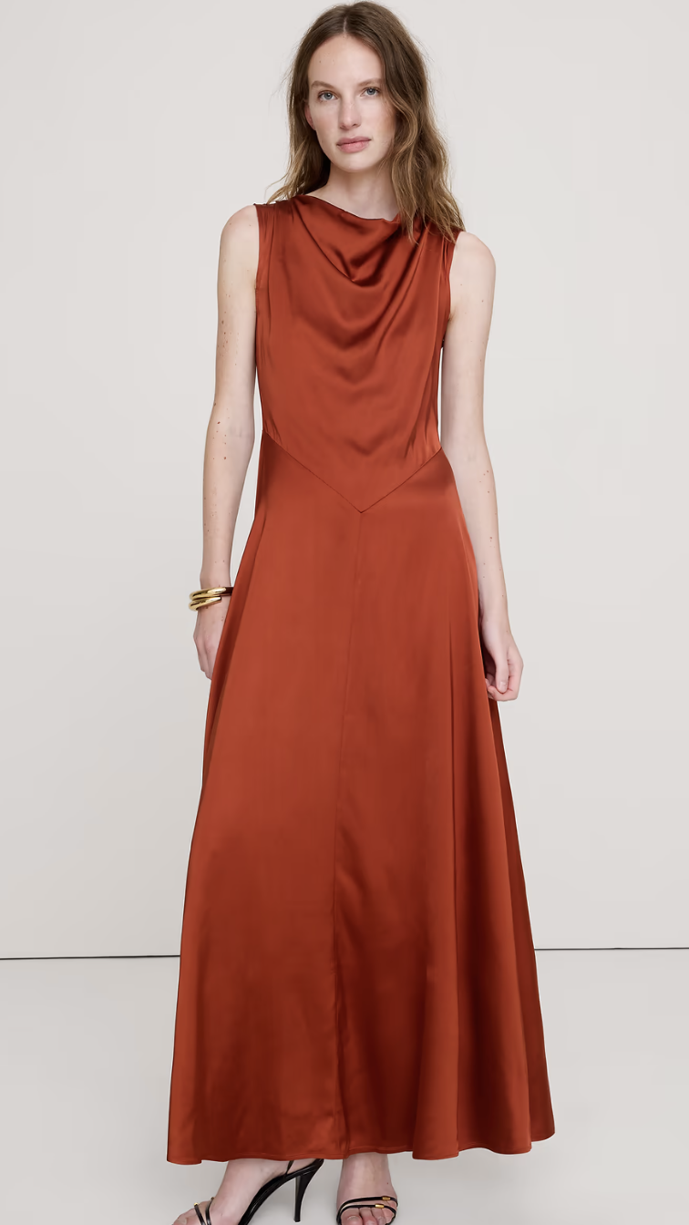 Banana Republic, Stretch-Satin Cowl-Neck Maxi Dress