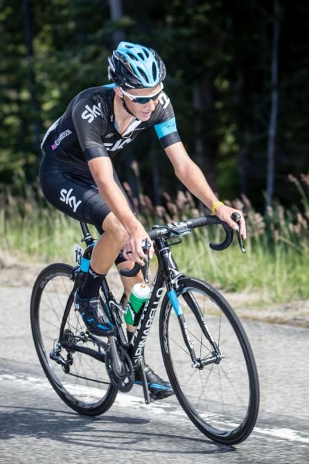 Joshua Edmonson (SKY) tried hard to catch the leader going over the last climb.