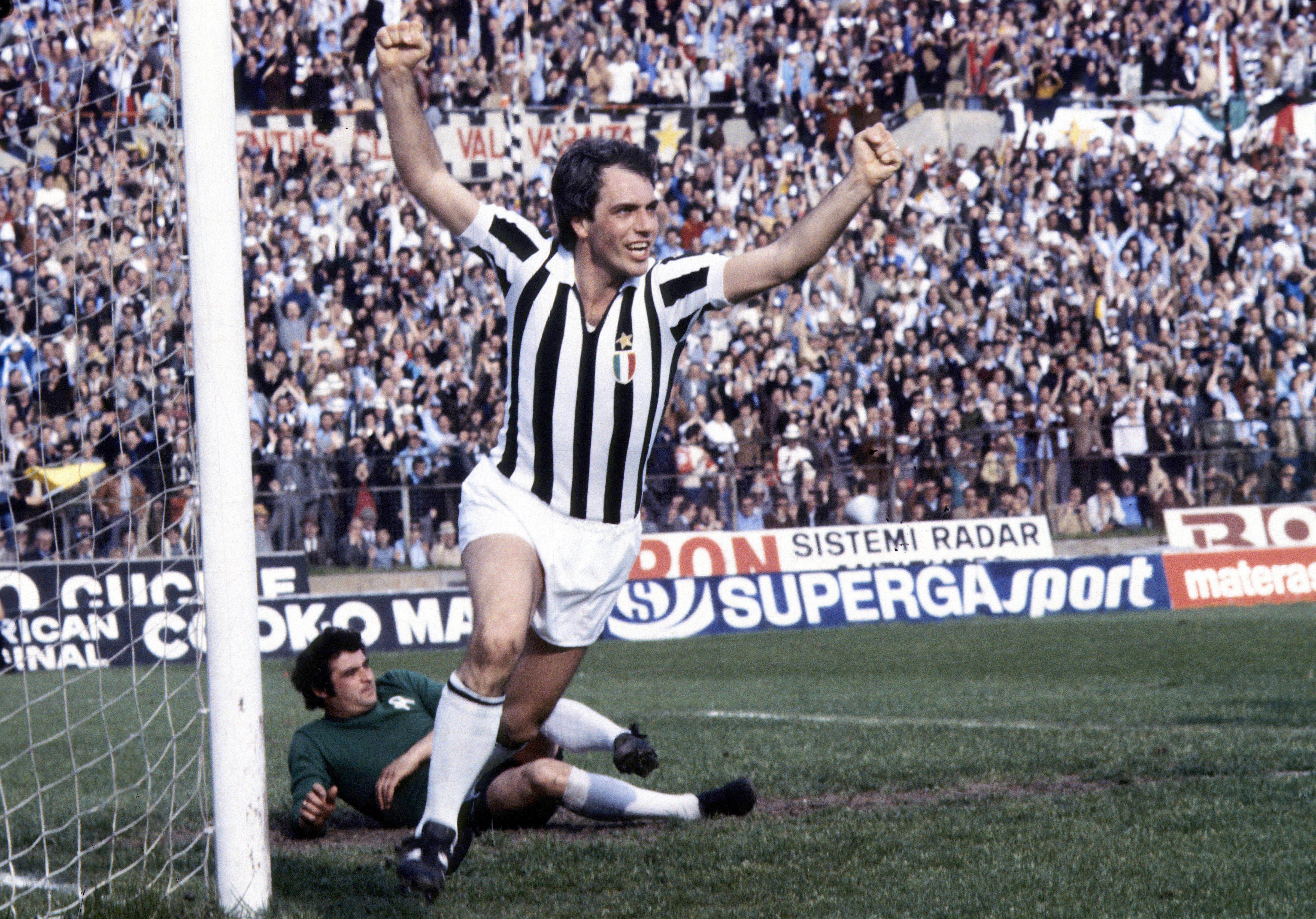 Roberto Bettega celebrates a goal for Juventus in 1977/78.