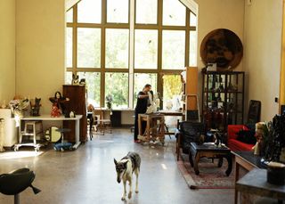 Klara and her dog in the studio