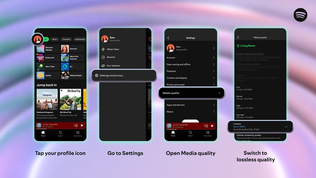To activate Lossless audio on Spotify, users should head into their Profile and navigate to their Media Quality settings.