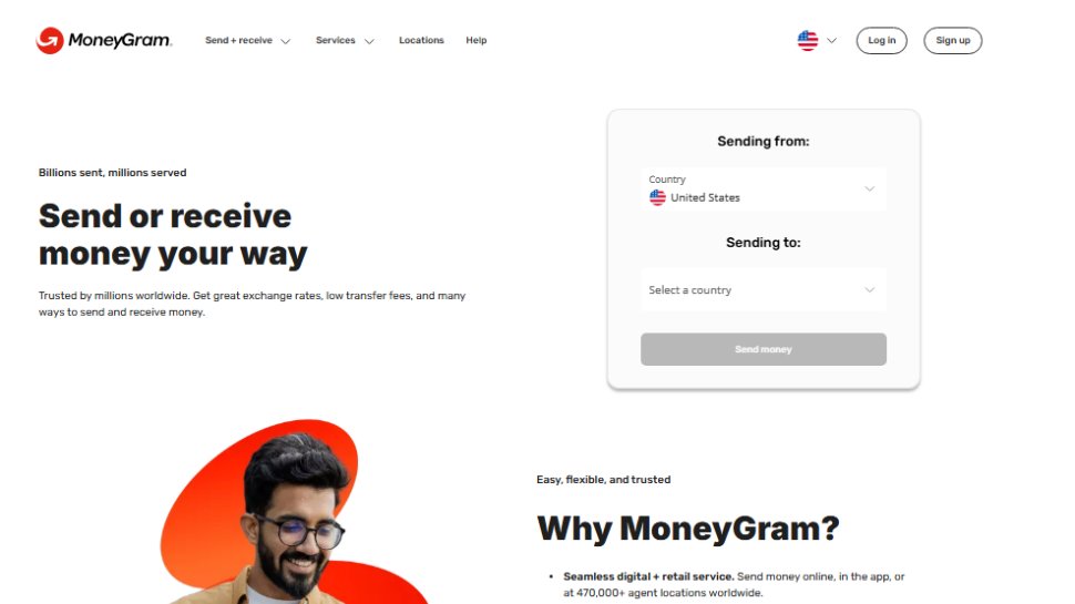 Website screenshot of MoneyGram (October, 2025)
