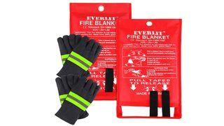 two fire blankets and heat resistant gloves