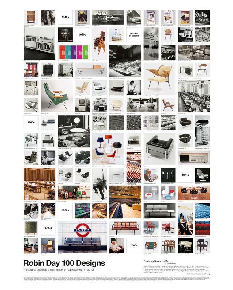 The commemorative poster features images of 100 of Day&#039;s seminal designs, as well as a wealth of portraiture