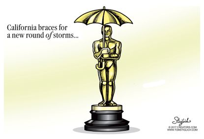 Editorial Cartoon U.S. Academy Awards Oscars California weather storms