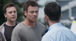 Dean Thompson, Ryder Jackson and Cash Newman look for Mackenzie Booth in Home and Away. 