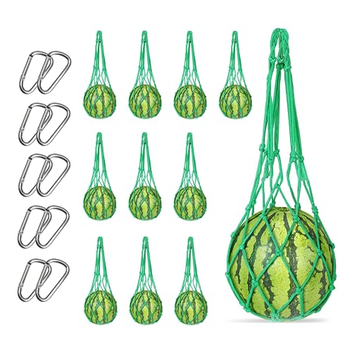 10 Pcs Melon Hammocks Cradles With D Hanging Hooks, for Trellis Heavy Duty Watermelon Nets,or Growing Cantaloupe, Pumpkin,honeydew in Vertical Garden (green)