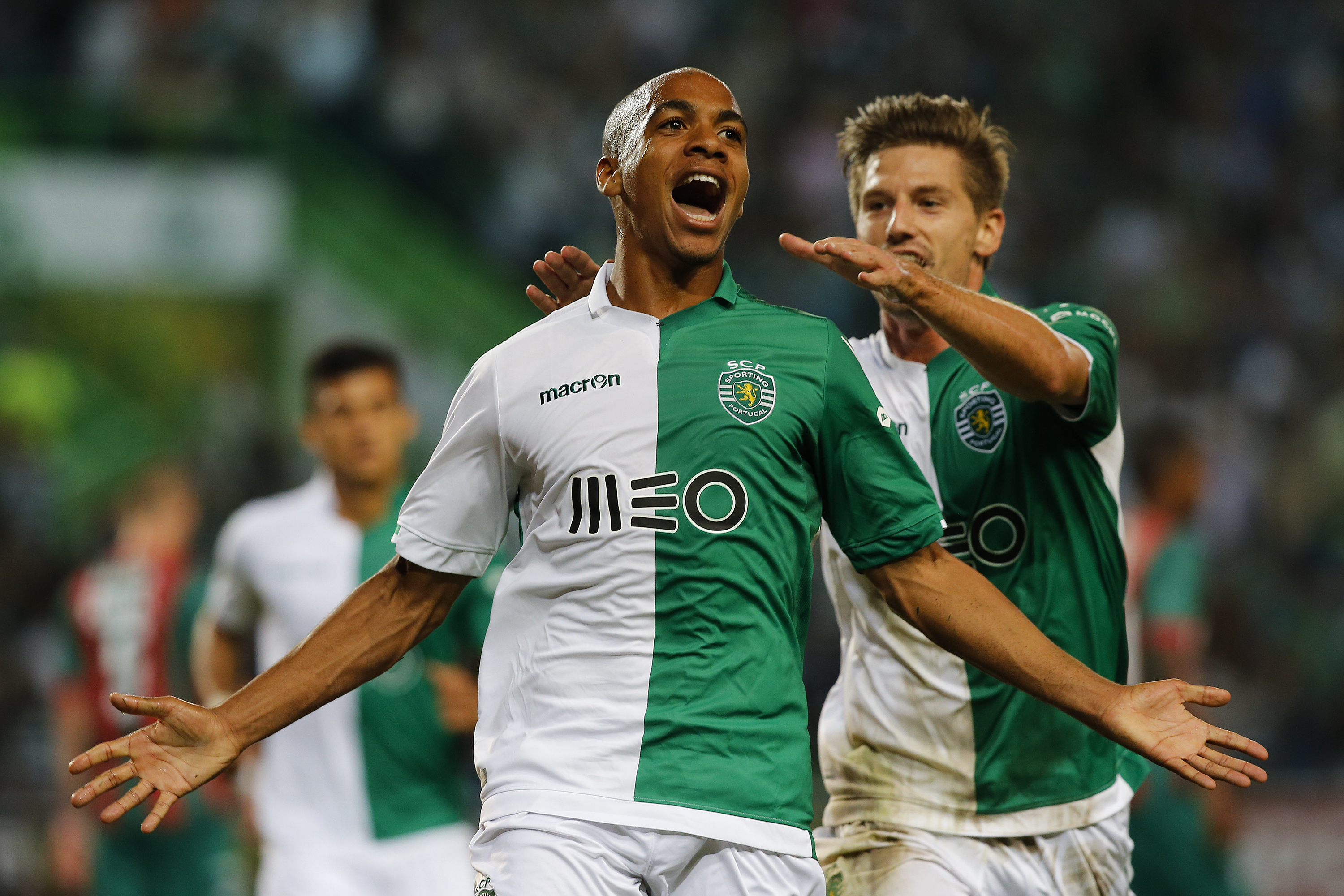 Joao Mario celebrates a goal for Sporting CP against Maritimo in October 2014.