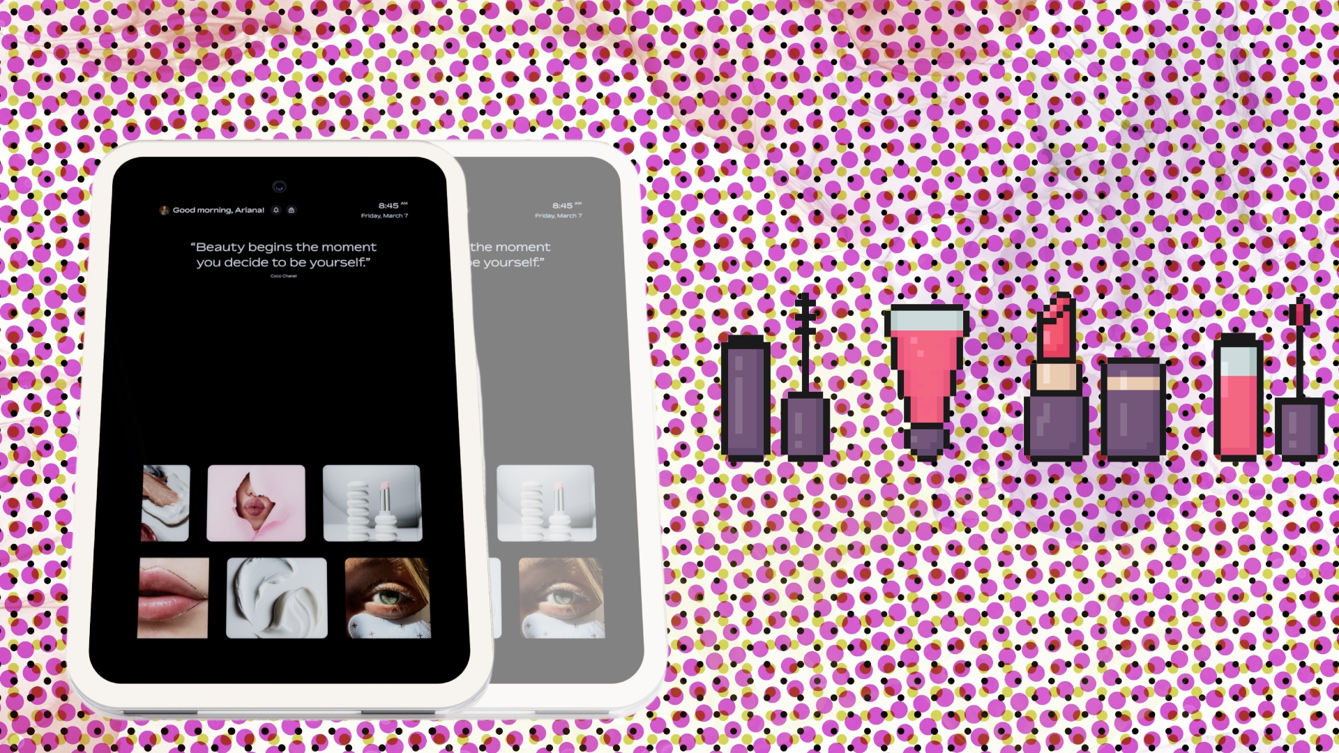 swan beauty ai mirror on a pixel background