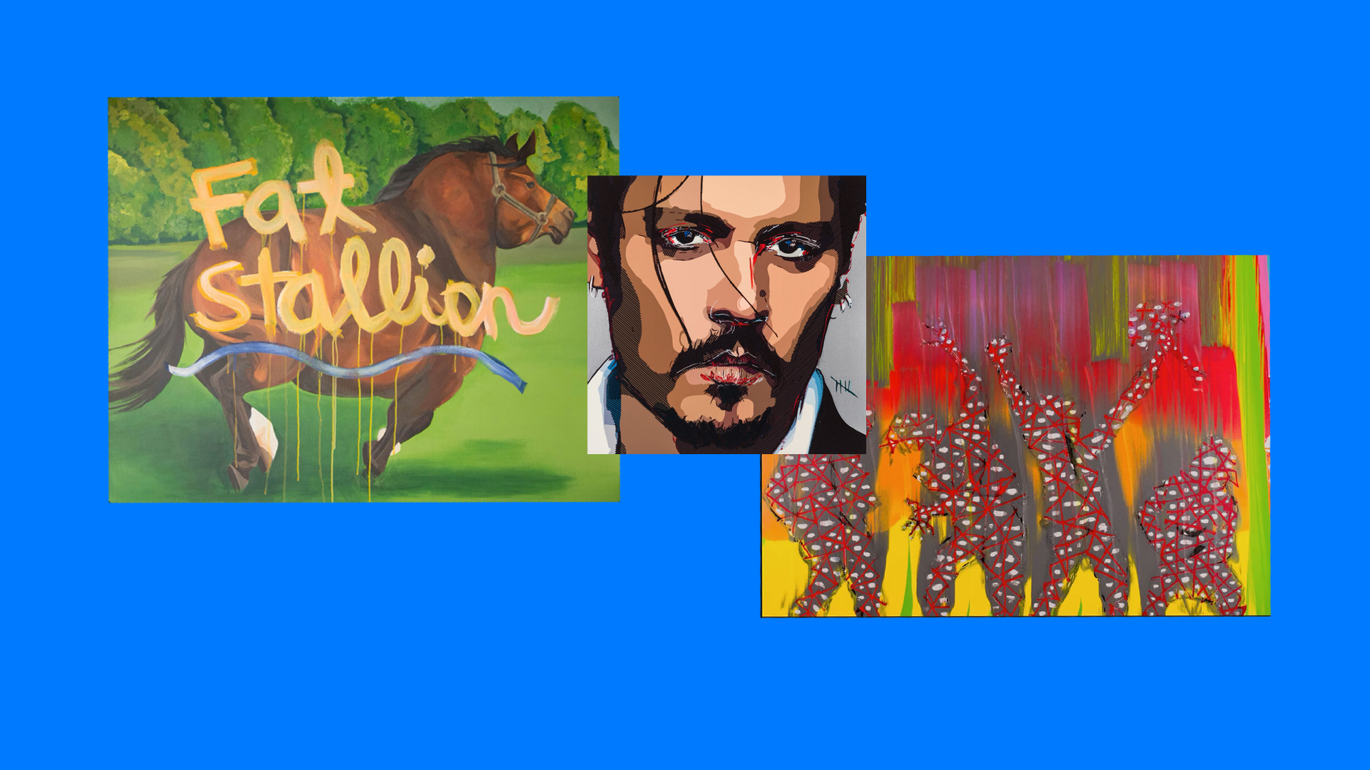 Three pieces of art by three different artists. 