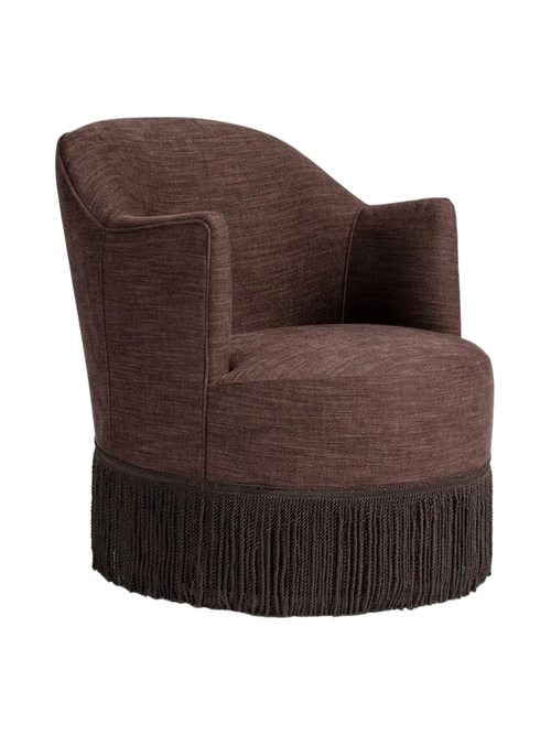 Plum Fringe Swivel Arm Chair
