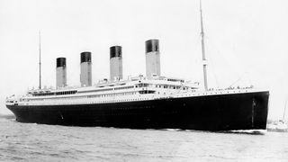 An image of the Titanic ship sailing on the water departing from Southampton