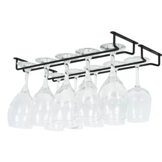 A rack of upside down glasses