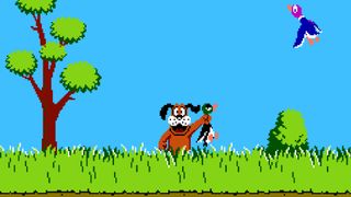 Dog holding a duck in Duck Hunt
