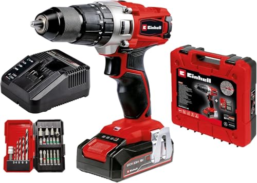 Einhell Cordless Drill Driver With Battery and Charger 18v Power X-Change, 44nm, 3-In-1 Combi Drill, Hammer Drill and Screwdriver, With 22 Piece Drill Bit Set and Storage Case Te-Cd 18/2 Li-I +22