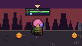 A pixelated pink-haired mage heads out on an adventure in Pixel Lineage on Roblox.