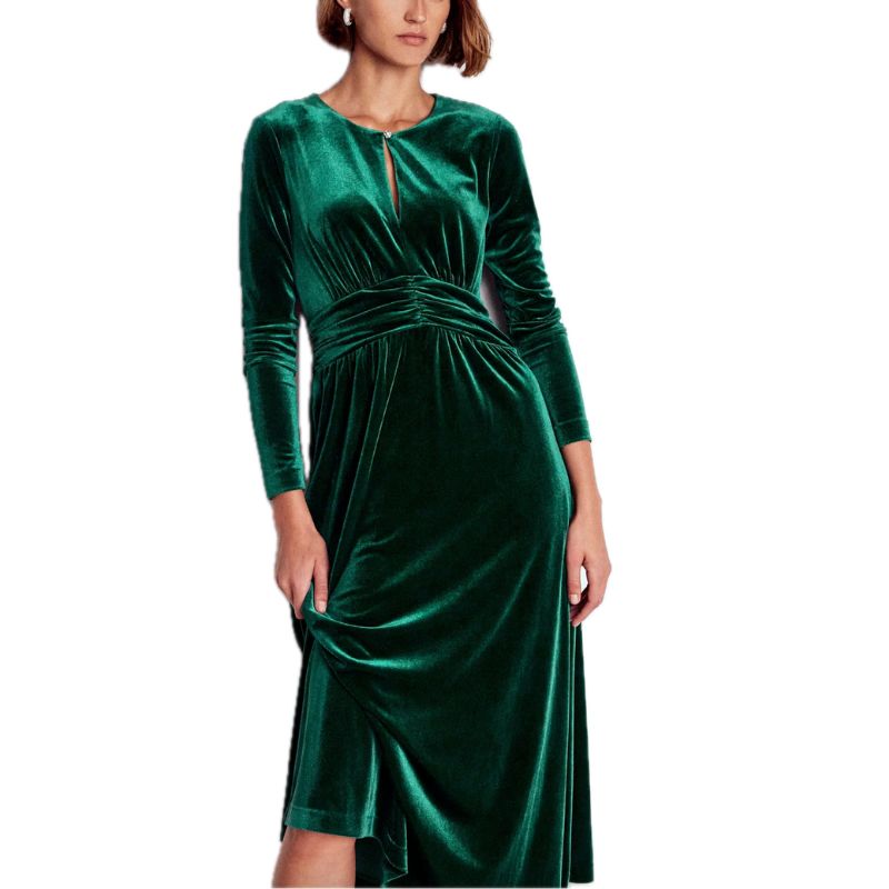 Boden, Tilda Velvet Midi Dress in Botanical Green