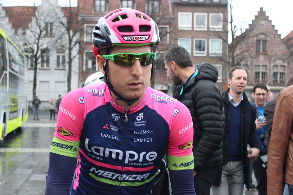 Sacha Modolo at the start, he is riding disc brakes today