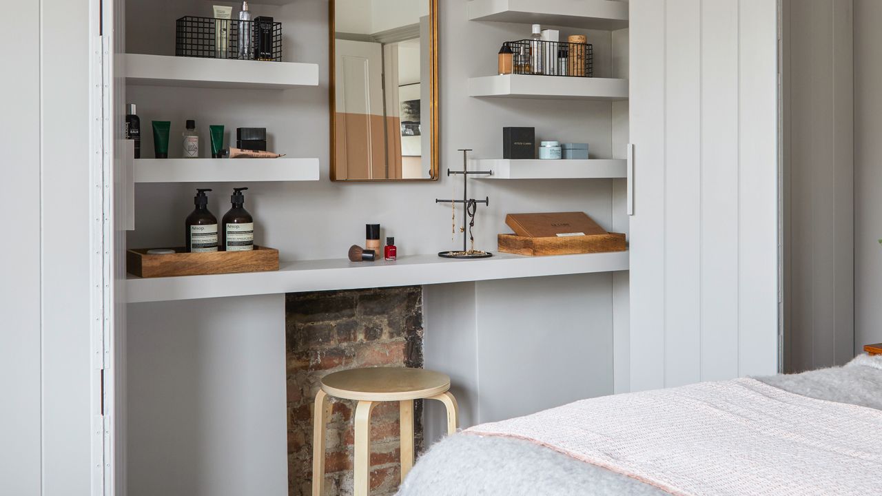 small built in closet with dressing table