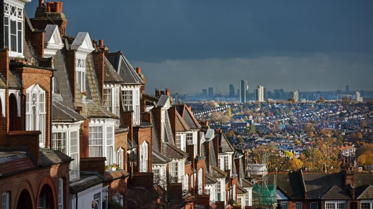 Row of suburban homes in London, UK