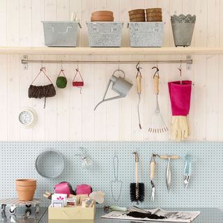 peg board with rails and shelves