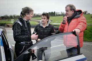 James May, Richard Hammond, Jeremy Clarkson during filming for BBC programme Top Gear