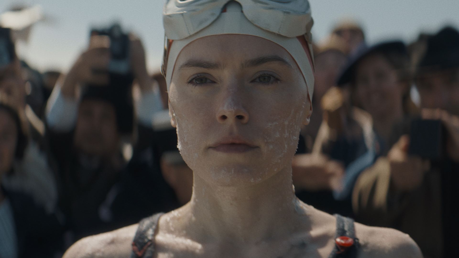 Daisy Ridley's Trudy stares out onto the English channel in Young Woman and the Sea