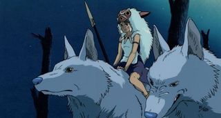 princess mononoke riding on a wolf