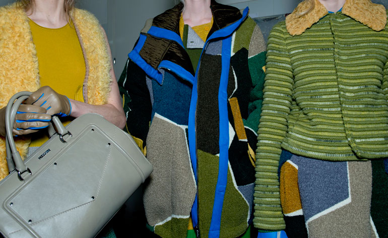 Female models dressed in the Missoni A/W 2014 backstage of the fashion show