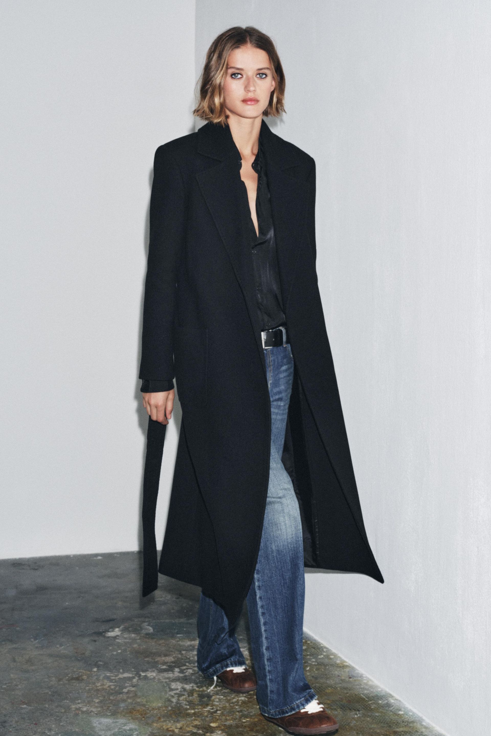Wool Blend Belted Coat Zw Collection
