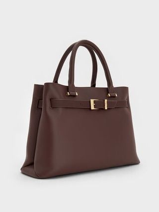 Voyager Leather Belted Trapeze Tote Bag