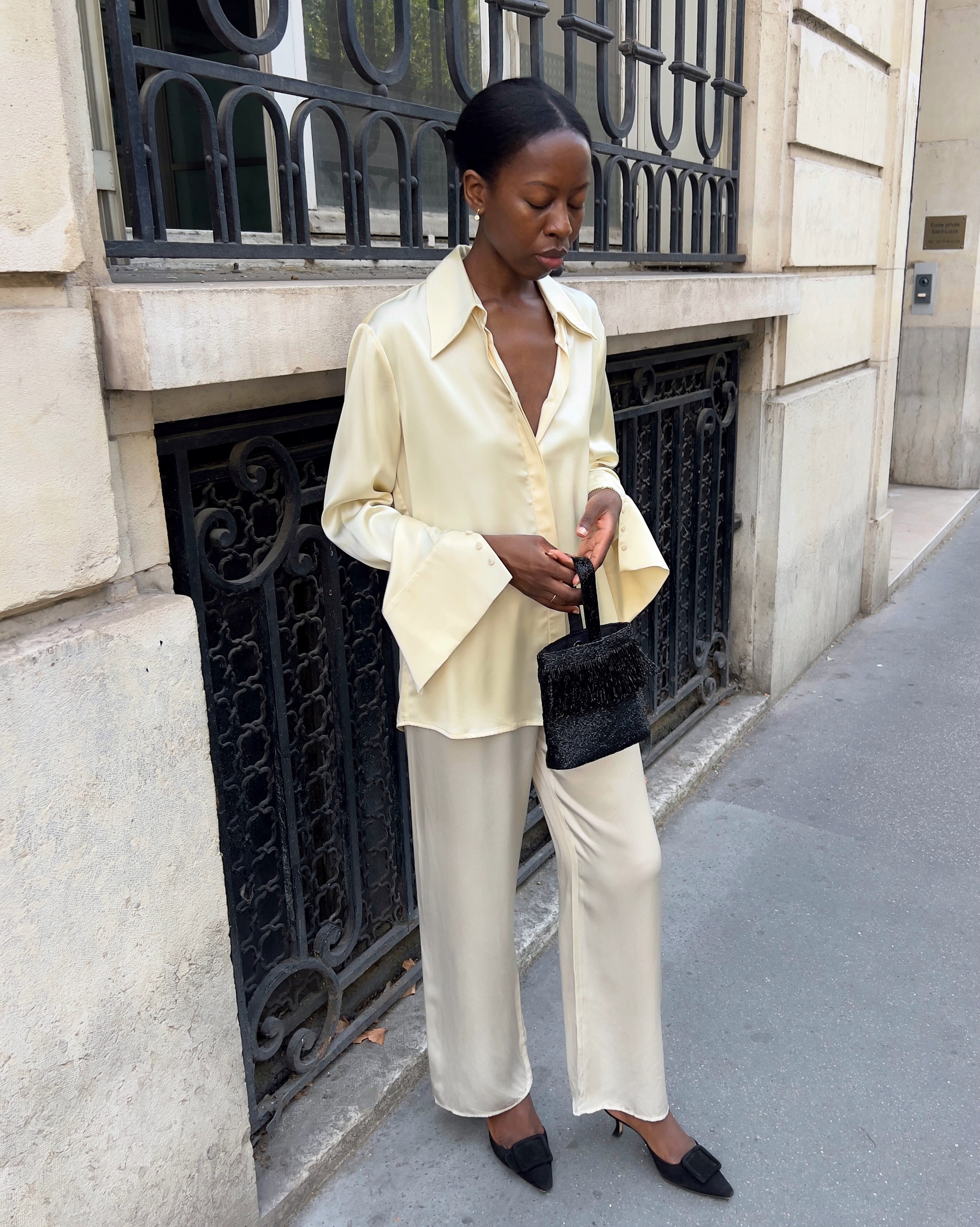 @sylviemus_ wearing the satin pants trend