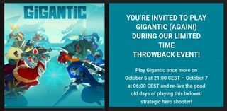 Invitation to Gigantic's limited-time throwback event in October 2023